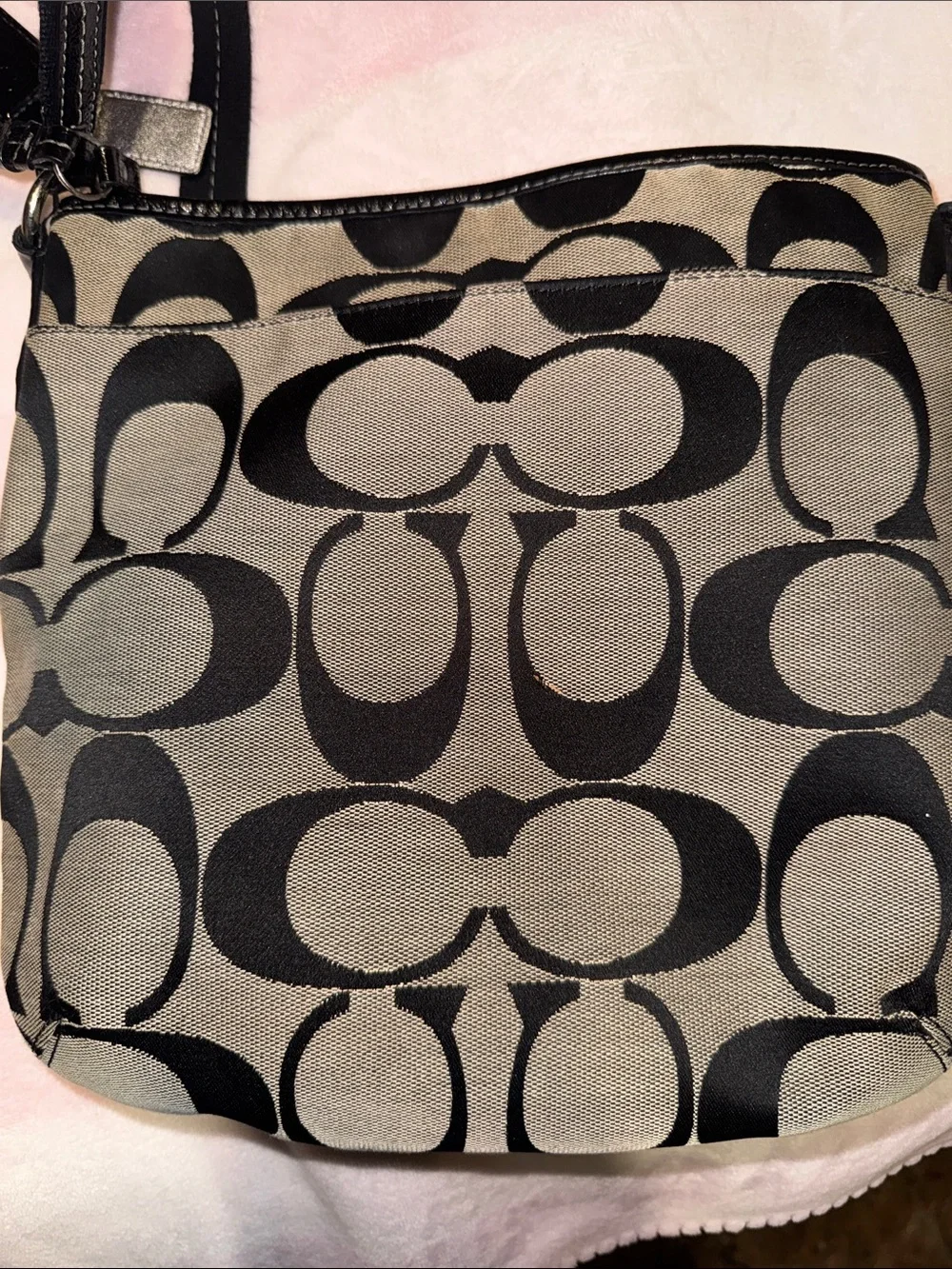 Coach Black & Khaki Signature Crossbody with Patent Trim